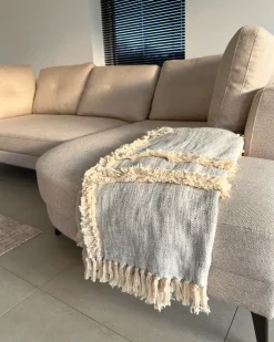 Discount Beliani Coperta HOSPET Cotone 130 x 180 cm Grigio Beige Grigio