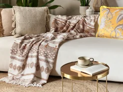 Best Beliani Coperta JORHAT Cotone 130 x 180 cm Beige Beige Marrone