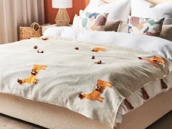 Discount Beliani Coperta KHANDWA Cotone 130 x 180 cm Beige Arancione Bianco Beige