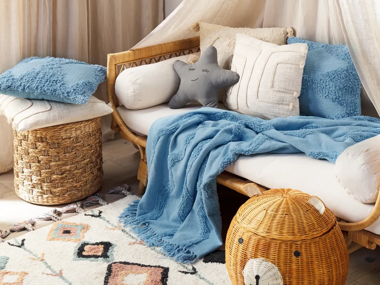 Online Beliani Coperta KHARI Cotone 125 x 150 cm Azzurro Blu