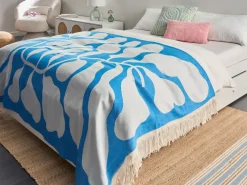 Discount Beliani Coperta KIHUN Tessuto 130 x 170 cm Blu Blu Grigio