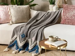 Sale Beliani Coperta KOTTAYAM Cotone 130 x 180 cm Grigio Beige Blu Rosa Grigio