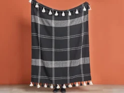 Sale Beliani Coperta KULAC Cotone 130 x 170 cm Nero Bianco Nero