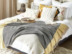 Clearance Beliani Coperta LAPU Cotone 125 x 150 cm Senape Giallo Grigio