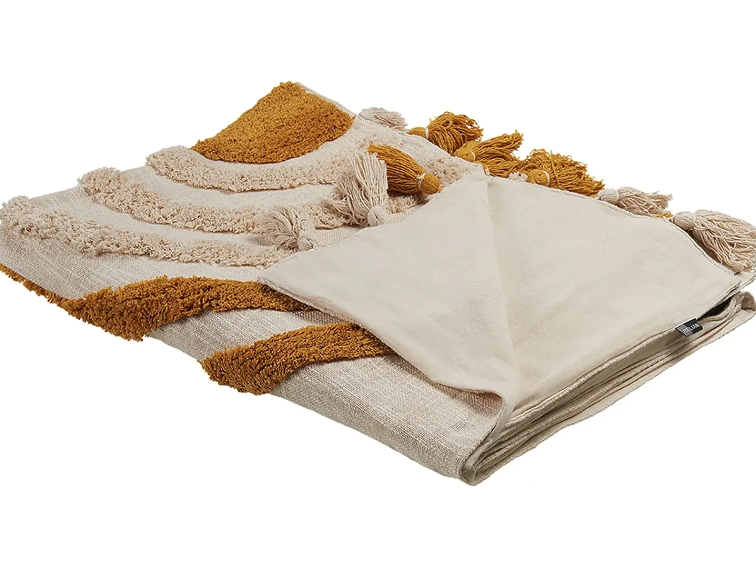 Beliani Coperta MATHURA Cotone 130 x 180 cm Beige Beige Arancione