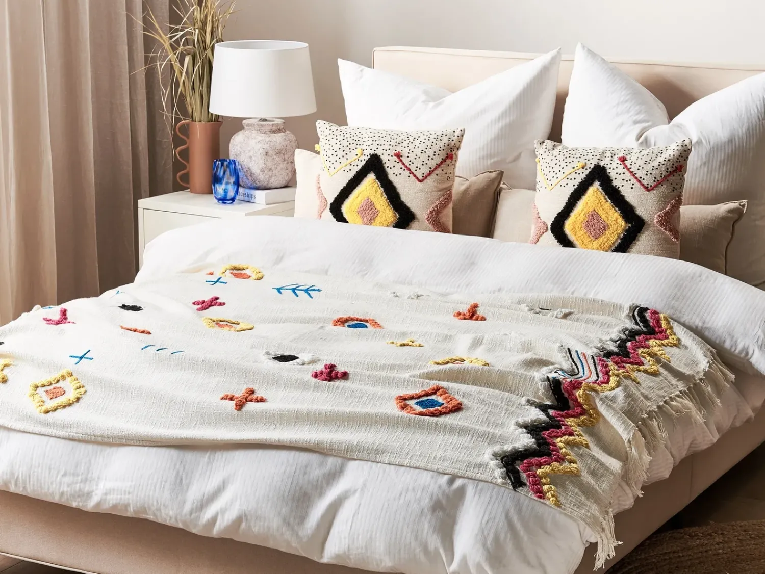 Beliani Coperta MORENA Cotone 130 x 180 cm Multicolore Beige Multicolore