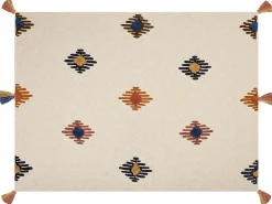 Discount Beliani Coperta MUNGER Cotone 130 x 180 cm Beige Arancione Beige Blu Giallo Multicolore