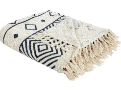 New Beliani Coperta NAJUY Cotone Beige Beige Blu