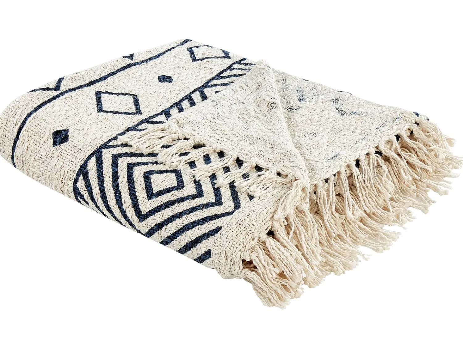 New Beliani Coperta NAJUY Cotone Beige Beige Blu