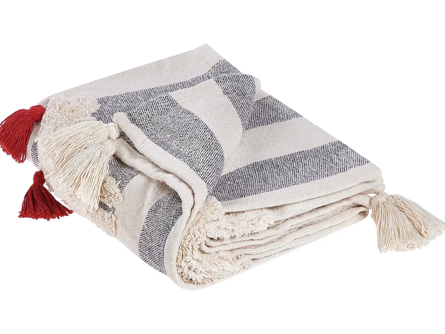 Sale Beliani Coperta NAMTAR Cotone 125 x 150 cm Bianco Arancione Bianco Grigio