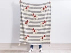 Sale Beliani Coperta NAMTAR Cotone 125 x 150 cm Bianco Arancione Bianco Grigio