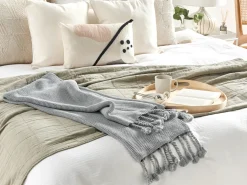 Outlet Beliani Coperta NAZILLI Cotone 125 x 150 cm chiaro Grigio