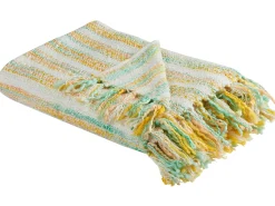 Outlet Beliani Coperta NUWAR Tessuto 130 x 170 cm Giallo Beige Giallo Verde Multicolore