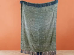 Clearance Beliani Coperta PAIRE Tessuto 130 x 170 cm Foglia di tè Blu Verde