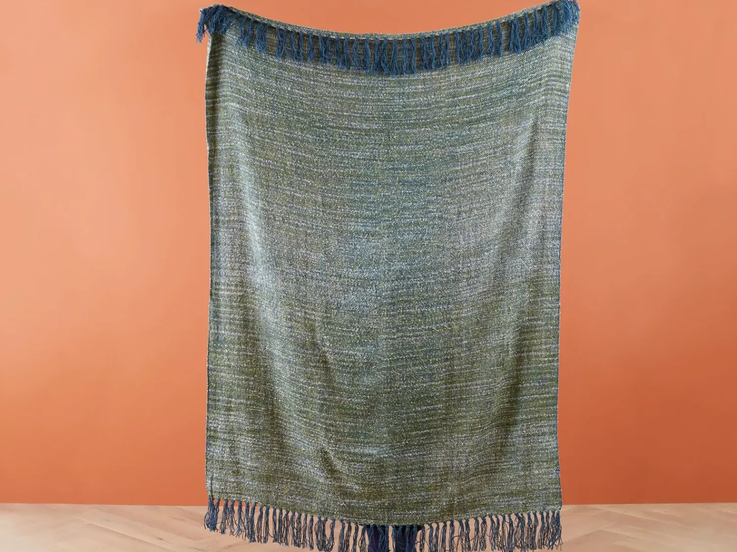 Clearance Beliani Coperta PAIRE Tessuto 130 x 170 cm Foglia di tè Blu Verde