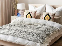 New Beliani Coperta PANVEL Cotone 130 x 180 cm Bianco Bianco Nero