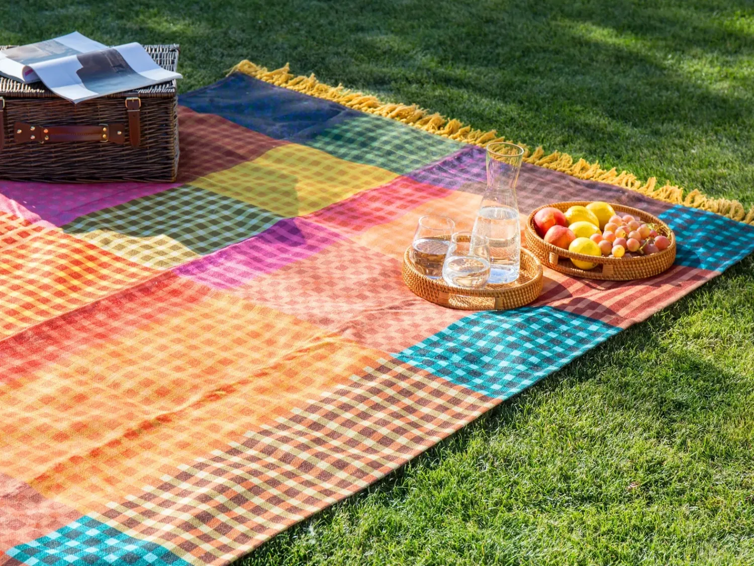 Best Beliani Coperta per picnic BUILI 200 x 200 cm Multicolore Arancione Marrone Multicolore Rosa