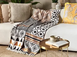 Outlet Beliani Coperta PRODDATUR Cotone 130 x 180 cm Multicolore Beige Giallo Nero Multicolore
