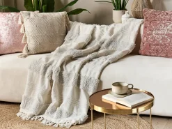 Sale Beliani Coperta RAEBARELI Cotone 130 x 180 cm chiaro Beige