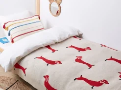 Discount Beliani Coperta REERH Cotone 130 x 170 cm Beige Beige Nero Rosso
