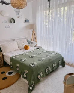 Hot Beliani Coperta RUSAMI Cotone 130 x 170 cm Verde Bianco Nero Verde