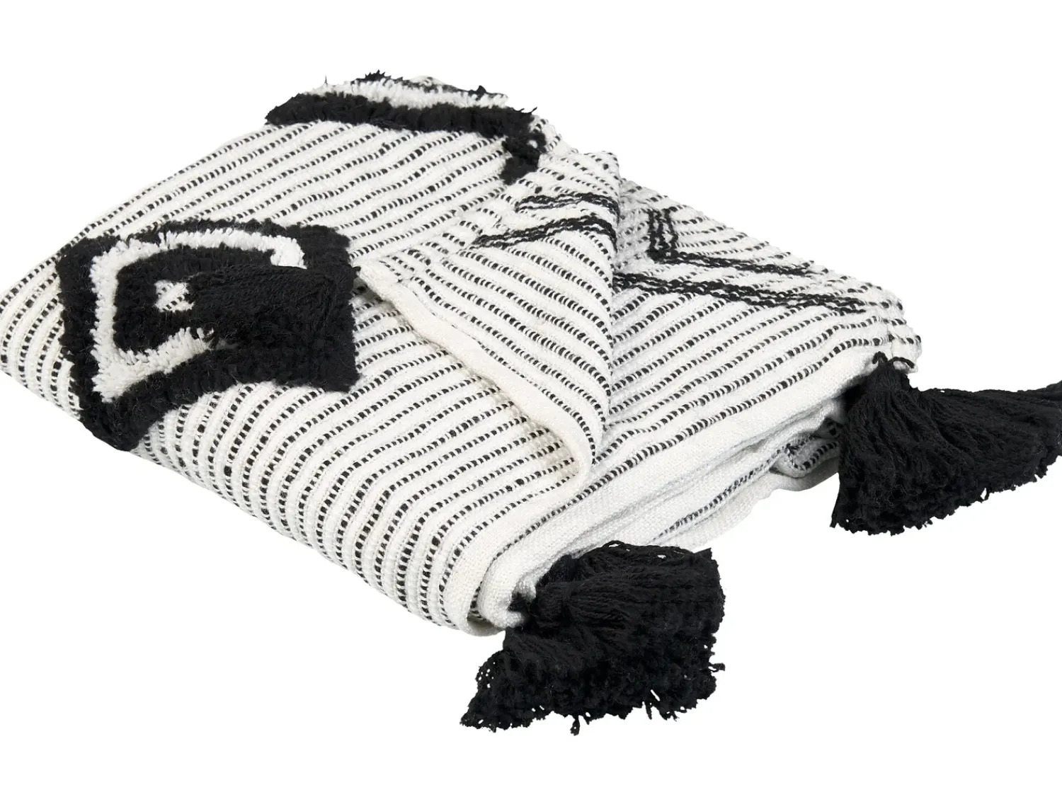 New Beliani Coperta SAATLI 130 x 150 cm Bianco Bianco Nero