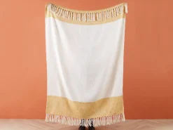 Online Beliani Coperta SALME Tessuto 130 x 170 cm Beige Beige Arancione