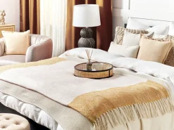 Online Beliani Coperta SALME Tessuto 130 x 170 cm Beige Beige Arancione