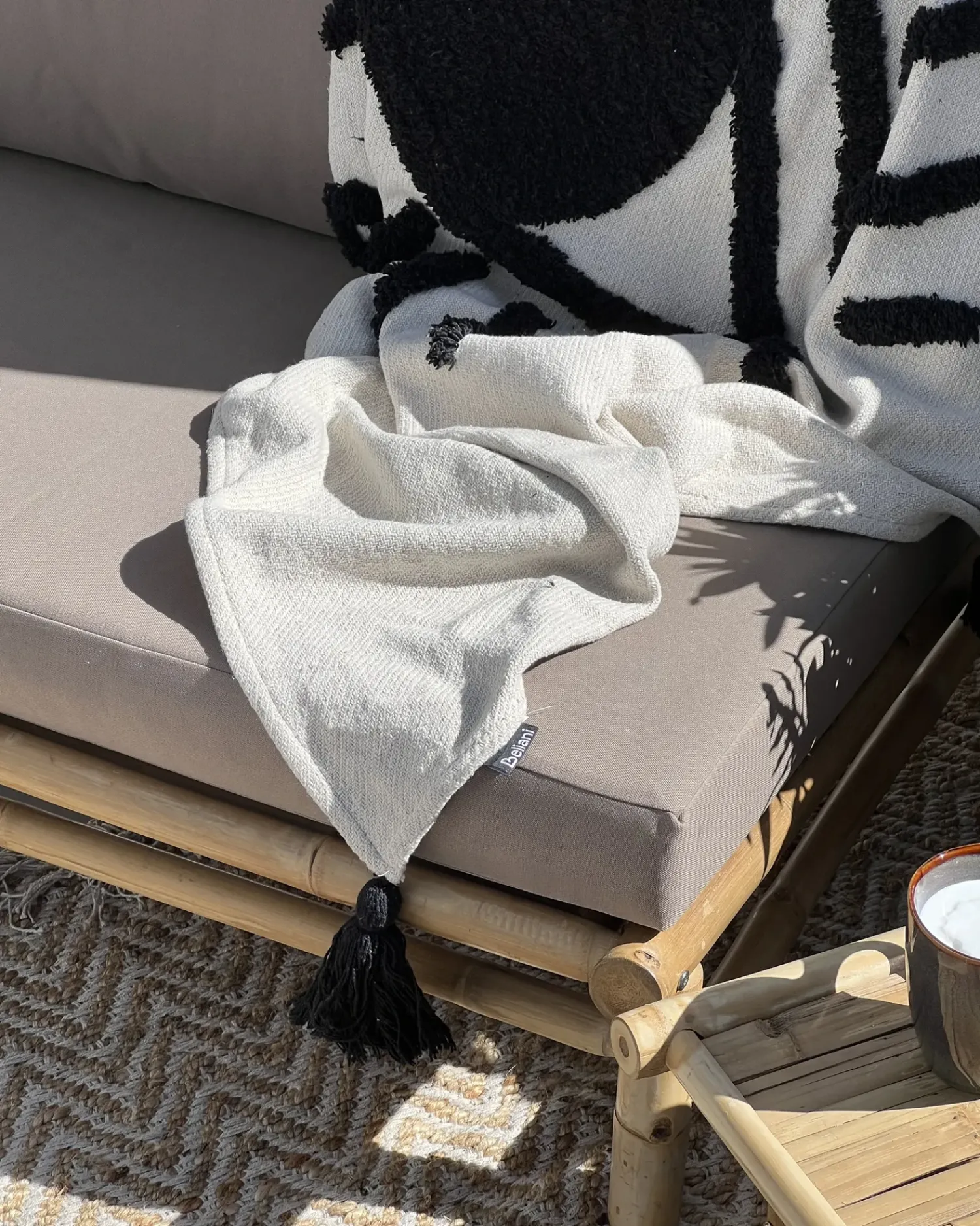 Clearance Beliani Coperta SEDIO Cotone 125 x 150 cm Bianco Bianco Nero