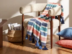 Clearance Beliani Coperta SENBUK 130 x 150 cm Multicolore Bianco Blu Rosso Multicolore