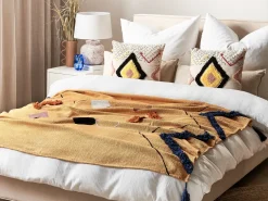 New Beliani Coperta SHIMLA Cotone 130 x 180 cm Arancione Bianco Arancione Marrone Nero Rosa