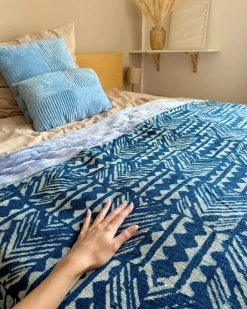 Discount Beliani Coperta SHIVPURI Cotone 130 x 180 cm Blu