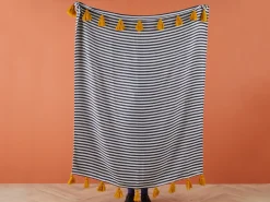 Clearance Beliani Coperta SUNWAL Tessuto 130 x 170 cm Nero/Bianco Arancione Bianco Nero