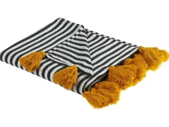 Clearance Beliani Coperta SUNWAL Tessuto 130 x 170 cm Nero/Bianco Arancione Bianco Nero