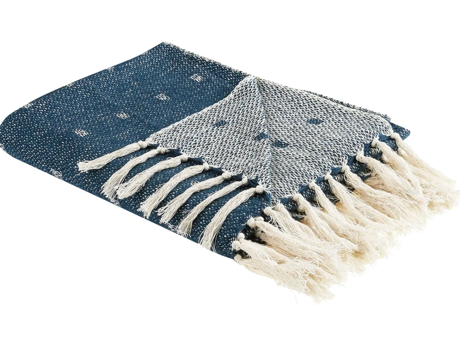 Outlet Beliani Coperta TAARI Cotone 130 x 170 cm Foglia di tè Beige Blu