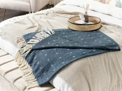 Outlet Beliani Coperta TAARI Cotone 130 x 170 cm Foglia di tè Beige Blu