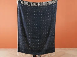 Outlet Beliani Coperta TAARI Cotone 130 x 170 cm Foglia di tè Beige Blu