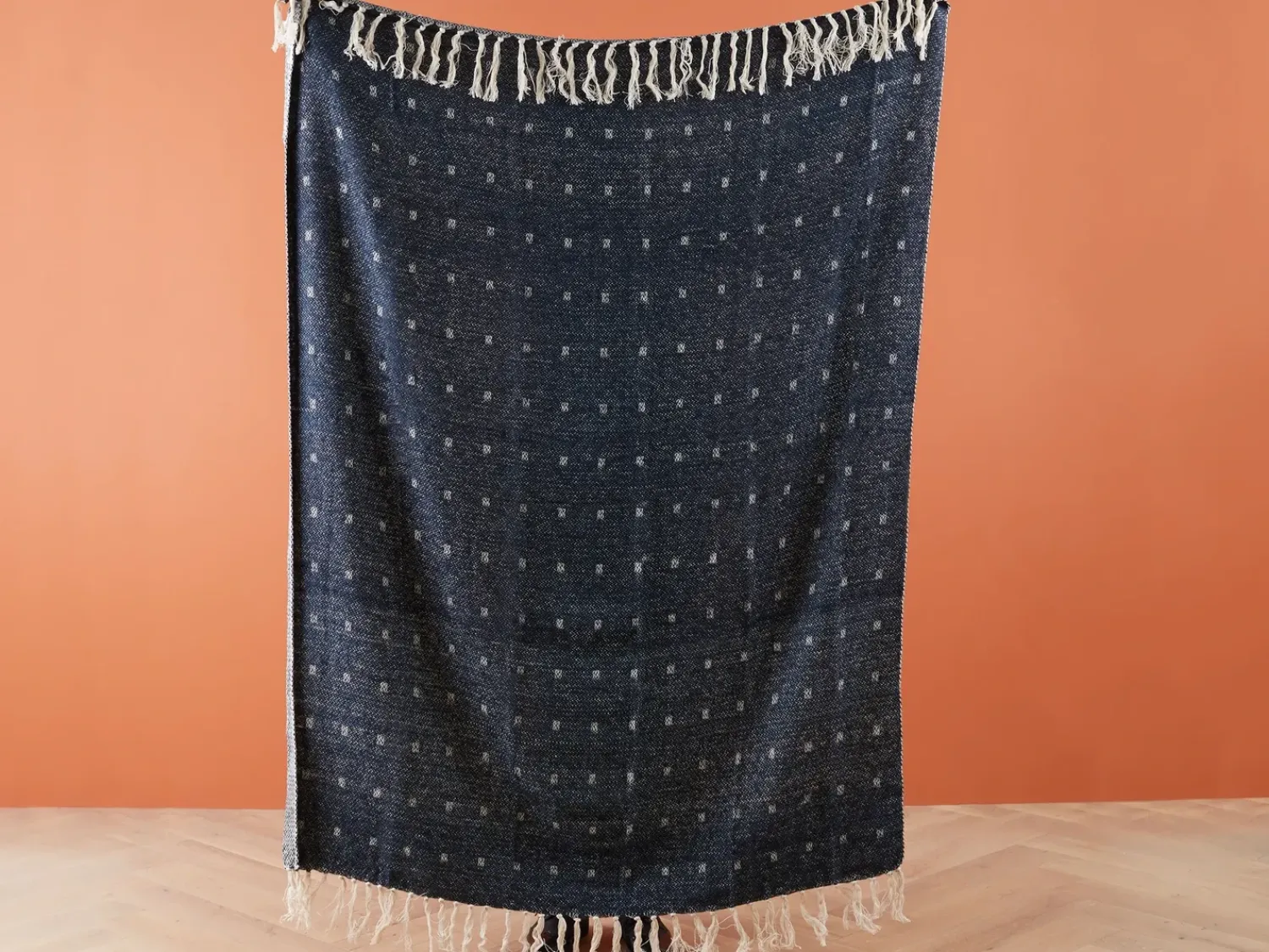 Outlet Beliani Coperta TAARI Cotone 130 x 170 cm Foglia di tè Beige Blu