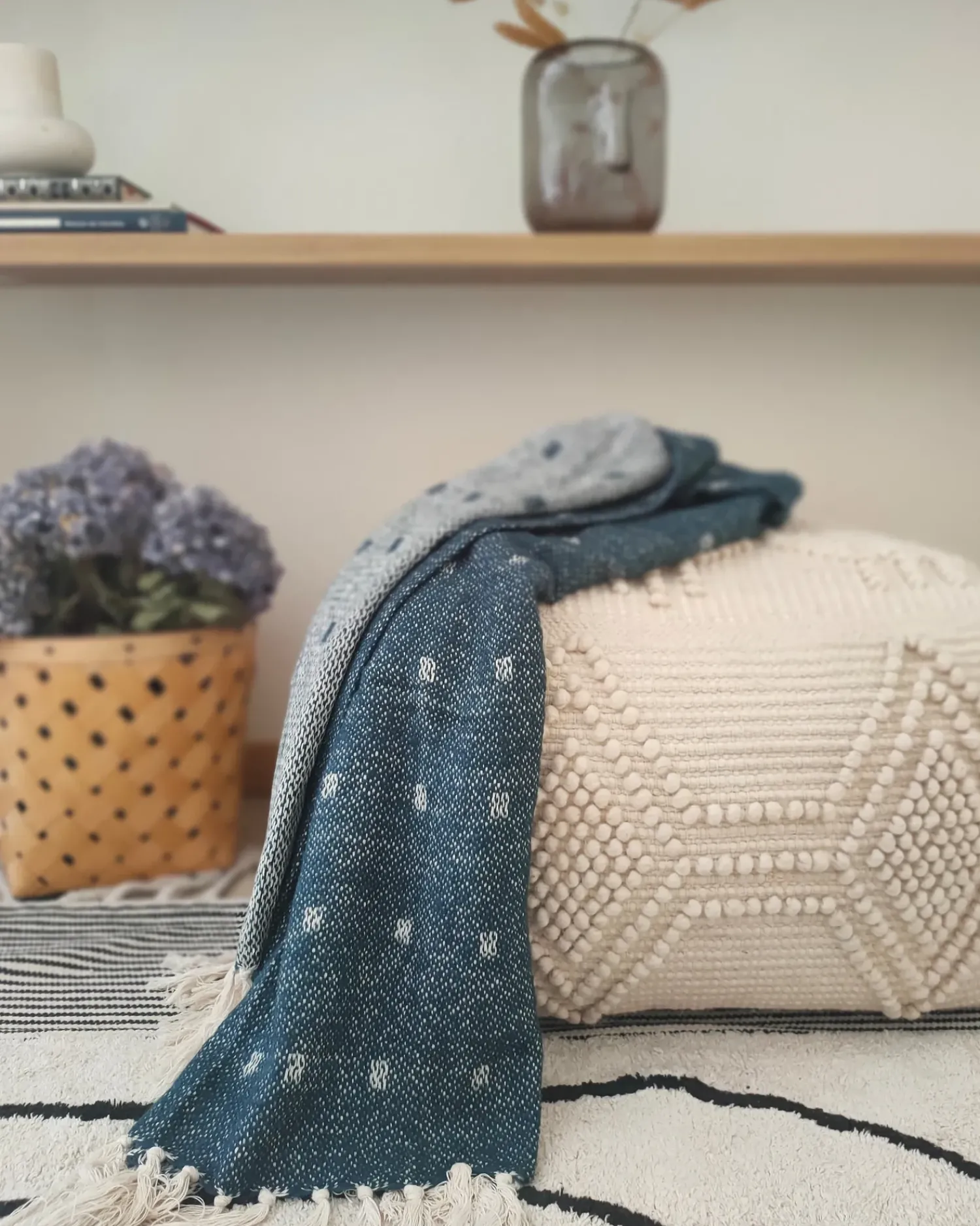 Outlet Beliani Coperta TAARI Cotone 130 x 170 cm Foglia di tè Beige Blu