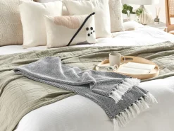 Hot Beliani Coperta TANGIER Cotone 130 x 160 cm Nero Bianco Nero