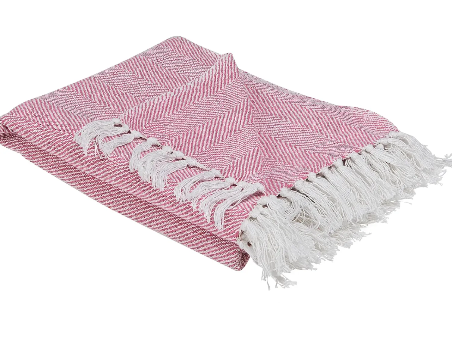 Discount Beliani Coperta TANGIER Cotone 130 x 160 cm Rosa Bianco Rosa