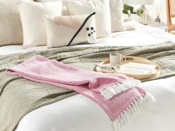 Discount Beliani Coperta TANGIER Cotone 130 x 160 cm Rosa Bianco Rosa