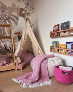 Discount Beliani Coperta TANGIER Cotone 130 x 160 cm Rosa Bianco Rosa