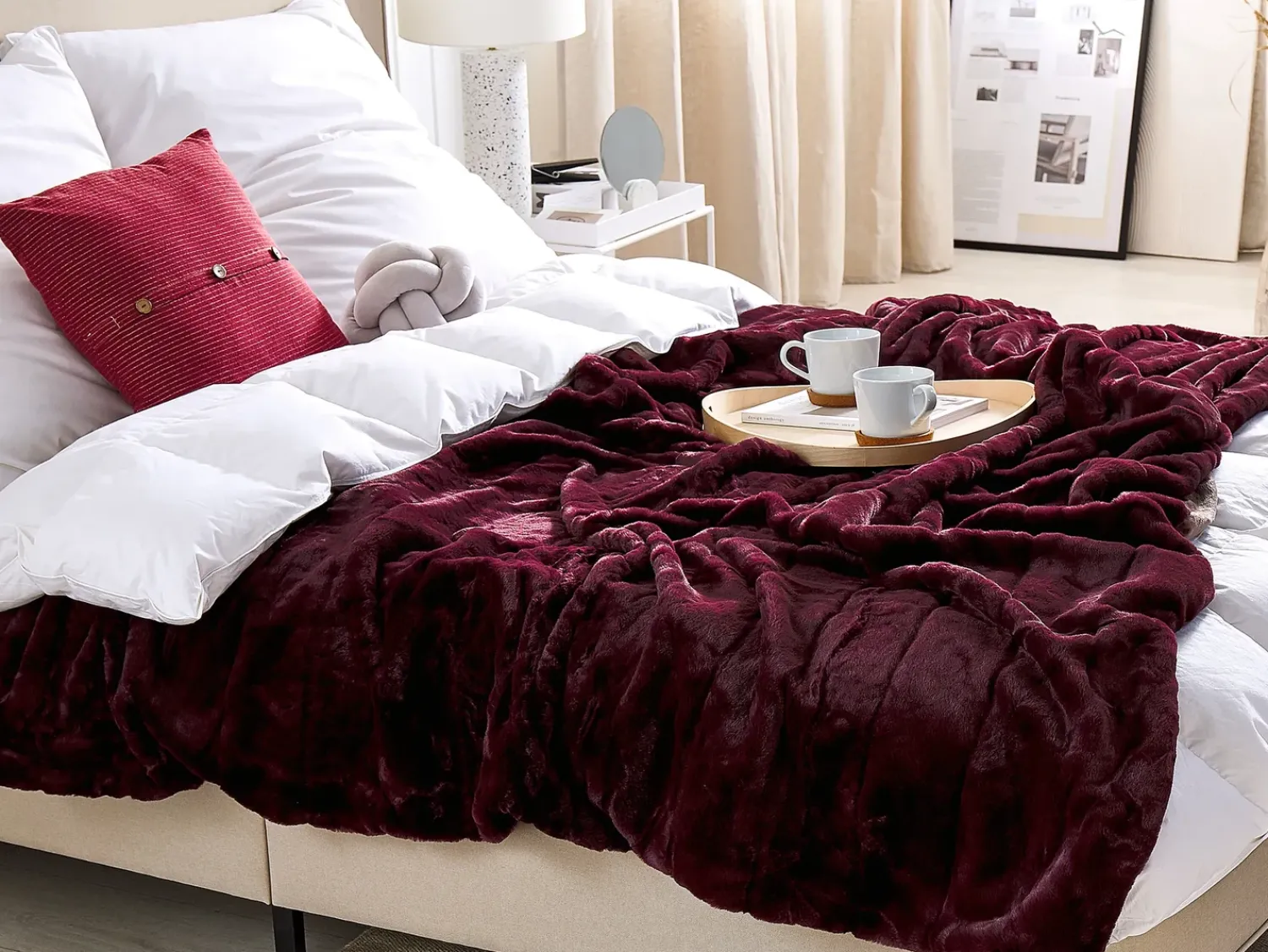 Discount Beliani Coperta TANTAN Bordeaux Beige Rosso