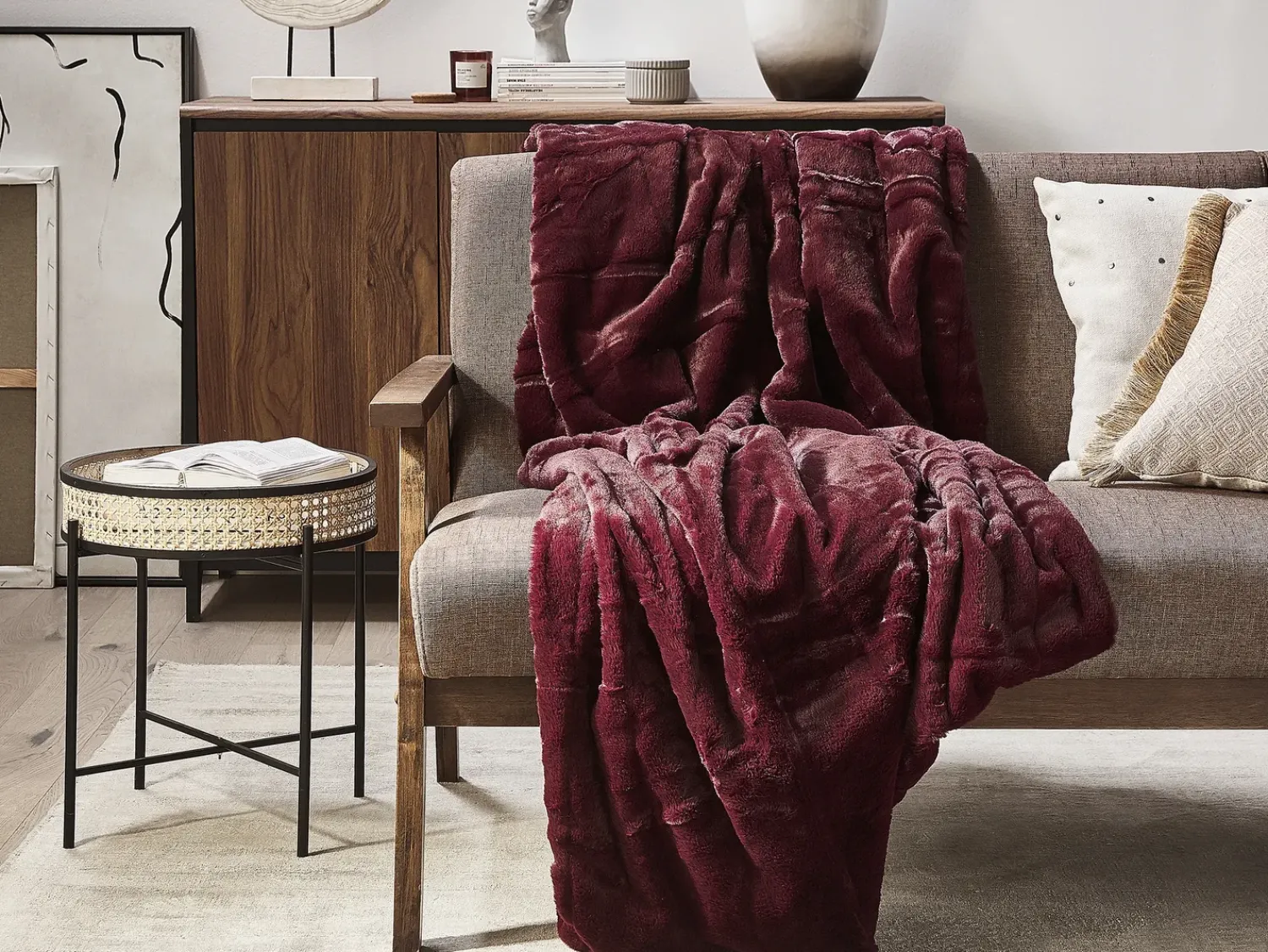 Outlet Beliani Coperta TANTAN Bordeaux Beige Rosso