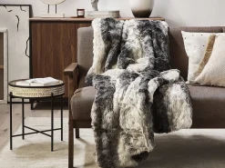Sale Beliani Coperta TAZA Tessuto Grigio Bianco Grigio