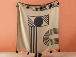 Online Beliani Coperta THAPREK Tessuto 130 x 170 cm Beige Beige Nero