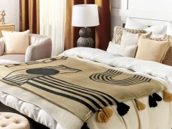 Online Beliani Coperta THAPREK Tessuto 130 x 170 cm Beige Beige Nero