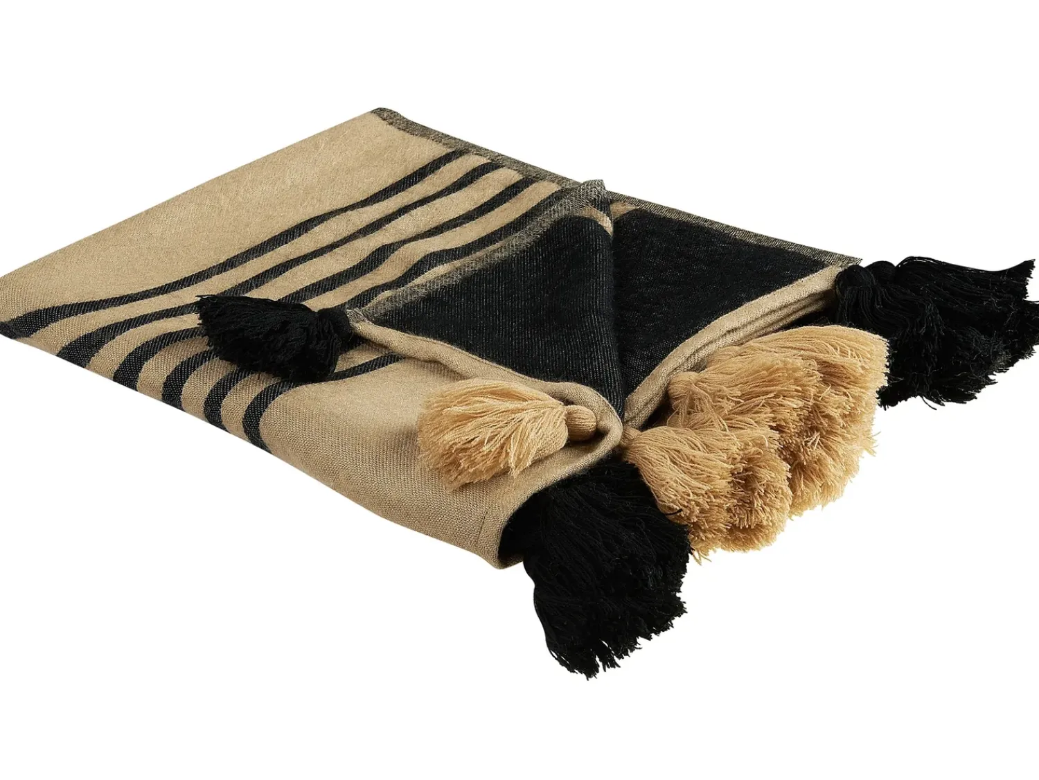 Online Beliani Coperta THAPREK Tessuto 130 x 170 cm Beige Beige Nero