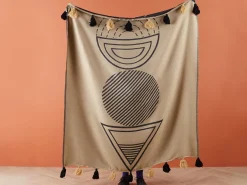 Best Beliani Coperta THUMKI Tessuto 130 x 170 cm Beige Beige Nero